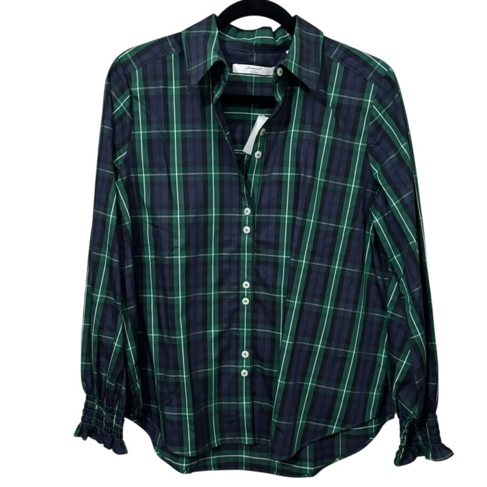 Foxcroft Green and Blue Button Down Shirt Olivia No Iron Stretch Long Sleeve